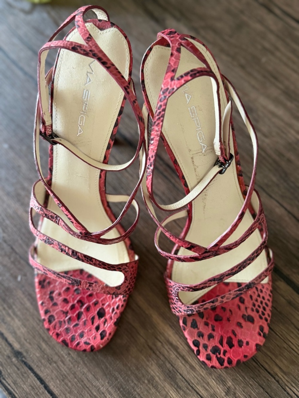 Via Spiga Pink Snake-Print Strappy Heeled Sandals - Picture 2 of 7